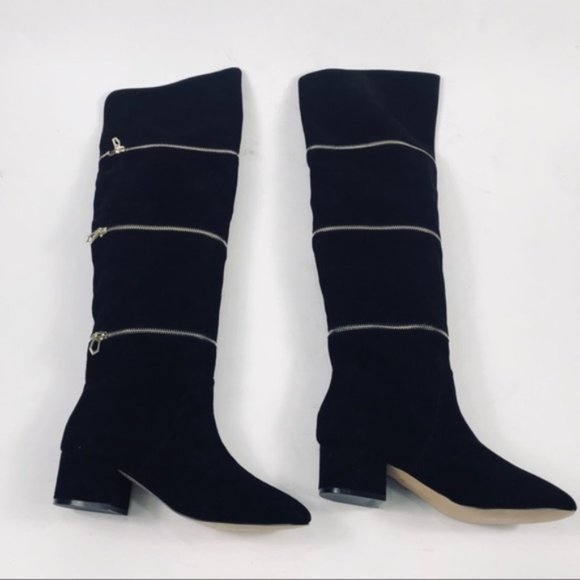Botkier Black Suede Gold Zipper Over the Knee Boots Size 8 Brand New - Picture 3 of 8